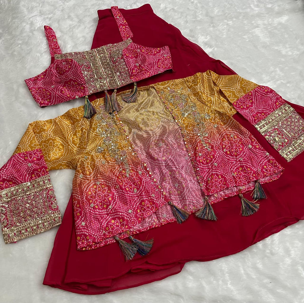 Anaita Magenta Heavy Chinon Silk Readymade 3 Piece Set With Sequence & Mirror Work - Distacart
