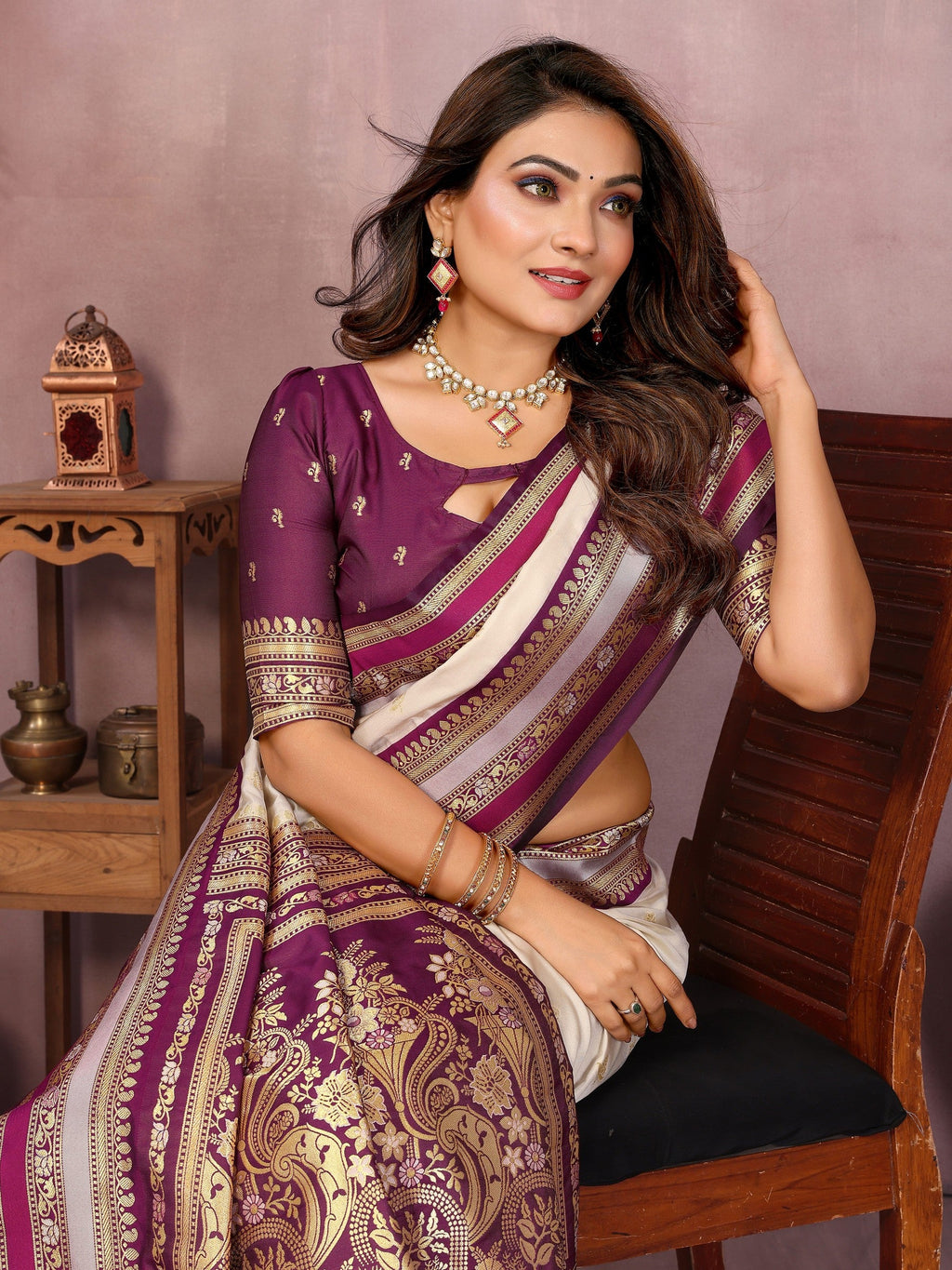 Anaita Beige Handloom Kalamkari Silk Saree With Zari Woven Work - Distacart