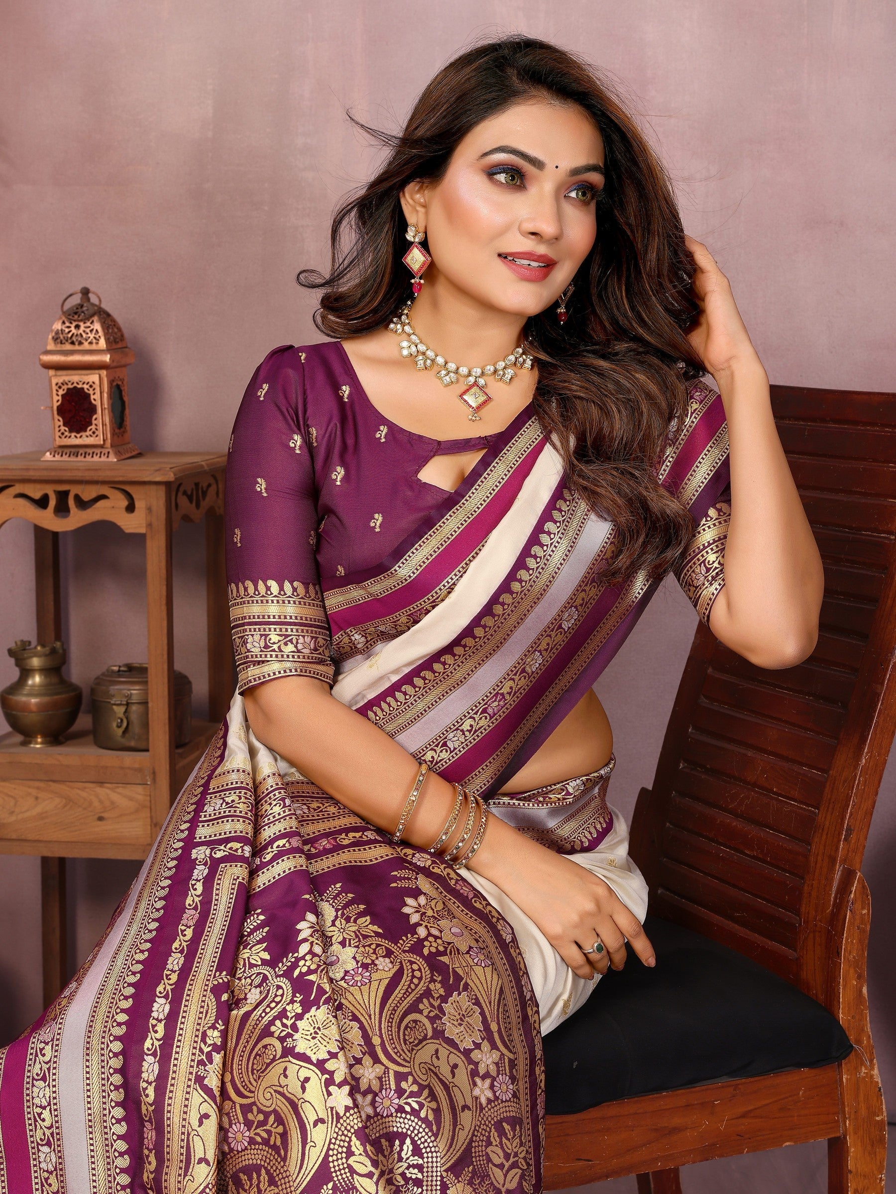 Anaita Beige Handloom Kalamkari Silk Saree With Zari Woven Work - Distacart
