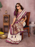Anaita Beige Handloom Kalamkari Silk Saree With Zari Woven Work - Distacart