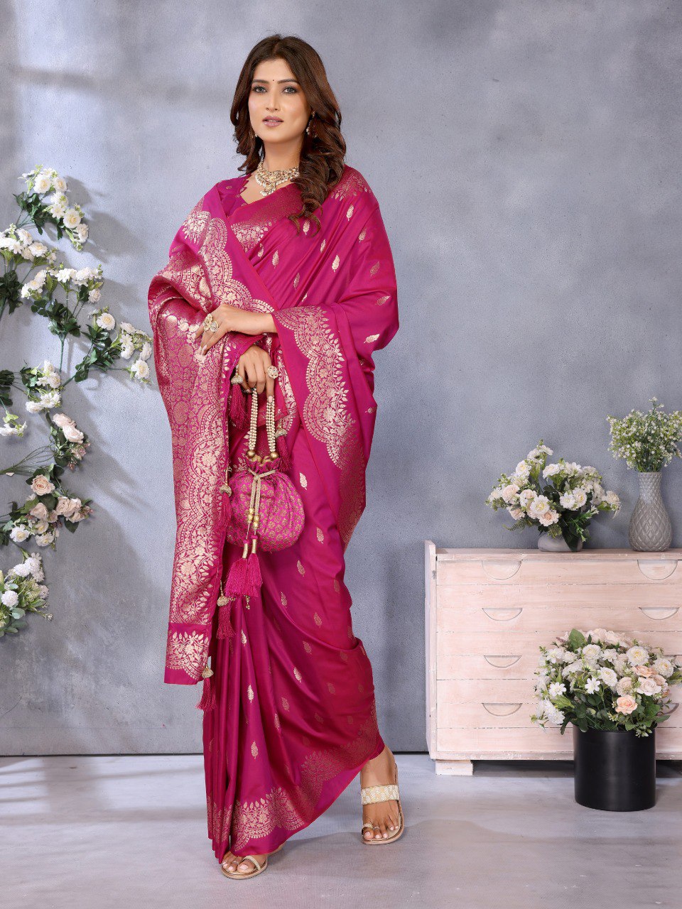 Anaita Pink Premium Banarasi Tissue Silk Saree With Gala Weaving Work - Distacart