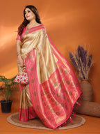Anaita Beige Banarasi Tissue Silk Saree With Weaving Work - Distacart