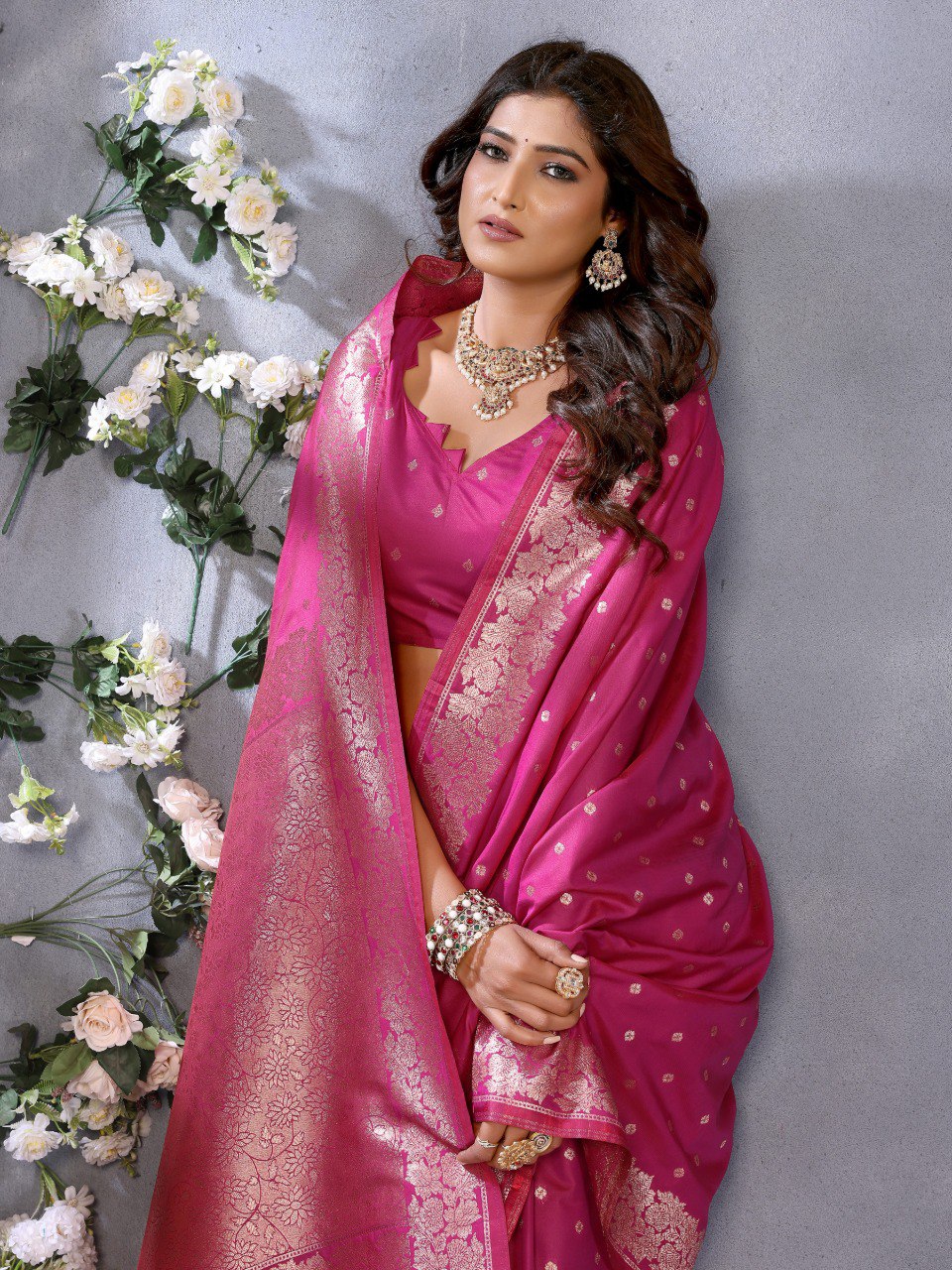 Anaita Magenta Premium Banarasi Tissue Silk Saree With Gala Weaving Work - Distacart