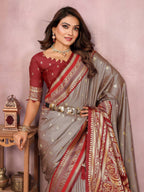 Anaita Grey Handloom Kalamkari Silk Saree With Zari Woven Work - Distacart