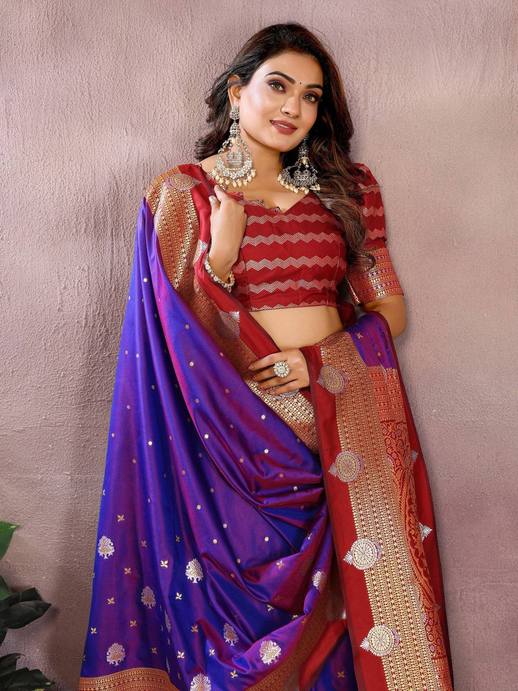 Anaita Violet Handloom Kalamkari Silk Saree With Zari Woven Work - Distacart