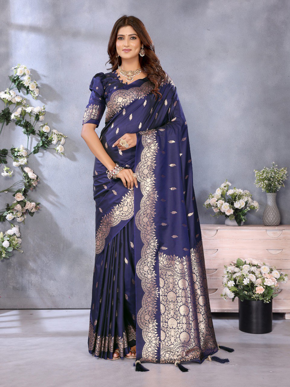 Anaita Violet Premium Banarasi Tissue Silk Saree With Gala Weaving Work - Distacart