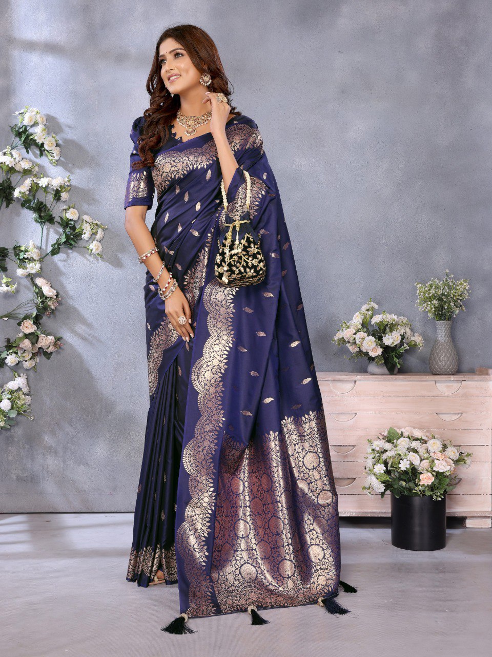 Anaita Violet Premium Banarasi Tissue Silk Saree With Gala Weaving Work - Distacart