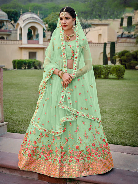 Myra Mint Green Net Heavy Embroidered Lehenga
