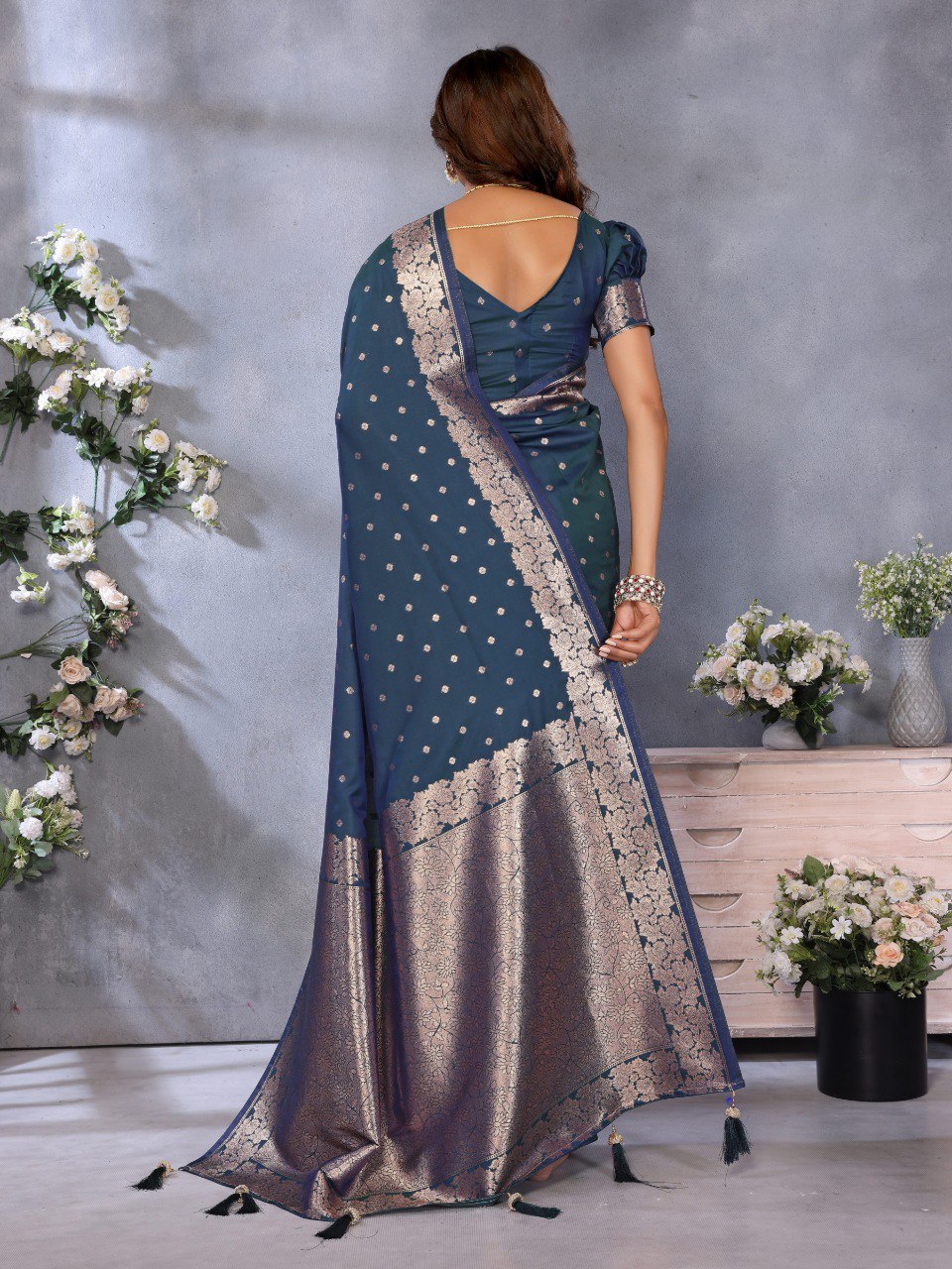 Anaita Teal Premium Banarasi Tissue Silk Saree With Gala Weaving Work - Distacart