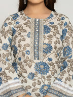 Yufta Blue And Off White Cotton Pakistani Style Kurta Dupatta Set