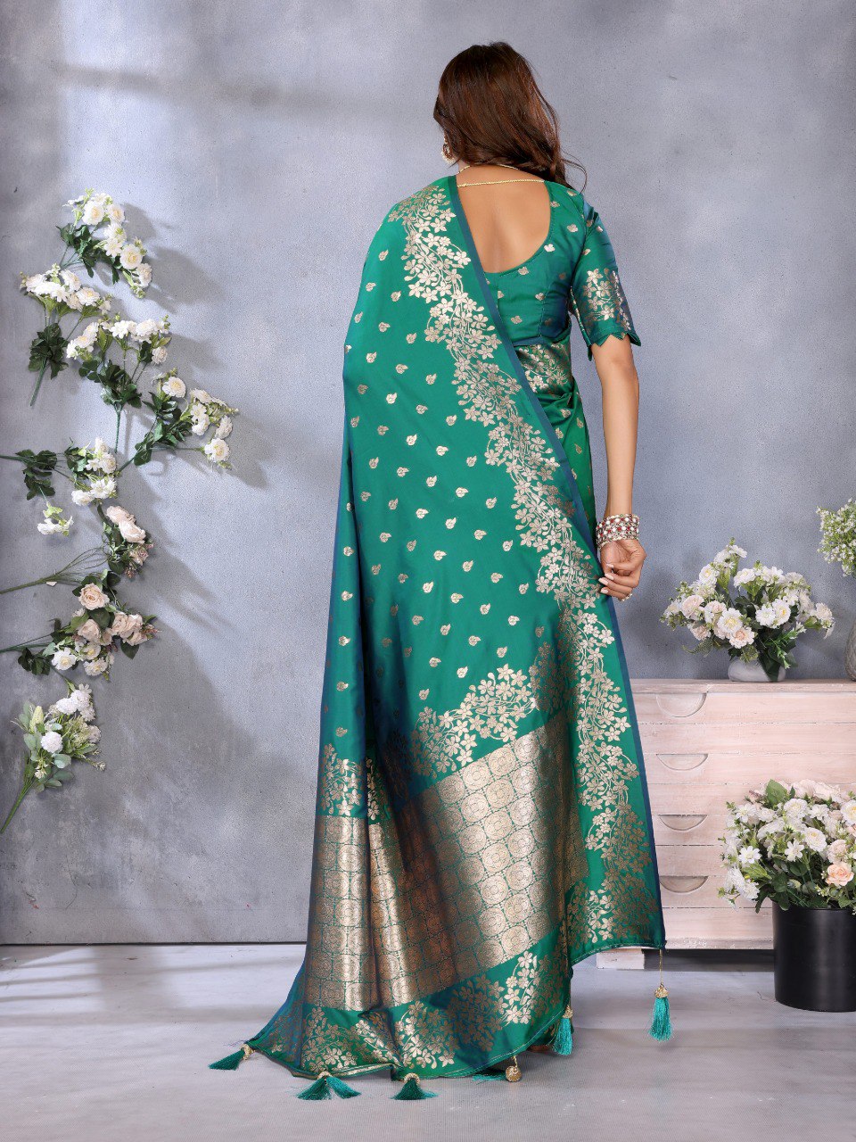 Anaita Green Premium Banarasi Tissue Silk Saree With Gala Weaving Work - Distacart