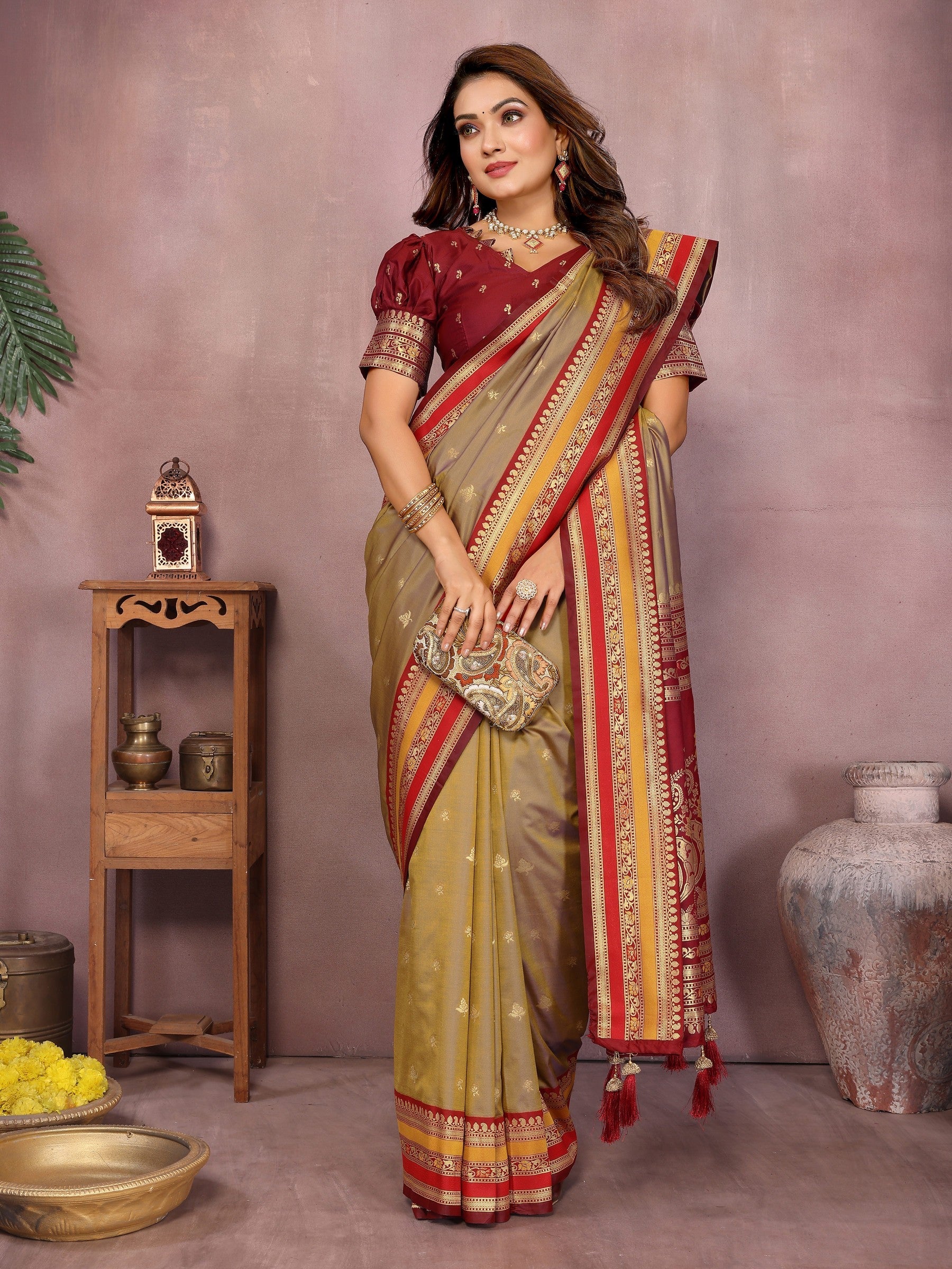 Anaita Gold Handloom Kalamkari Silk Saree With Zari Woven Work - Distacart