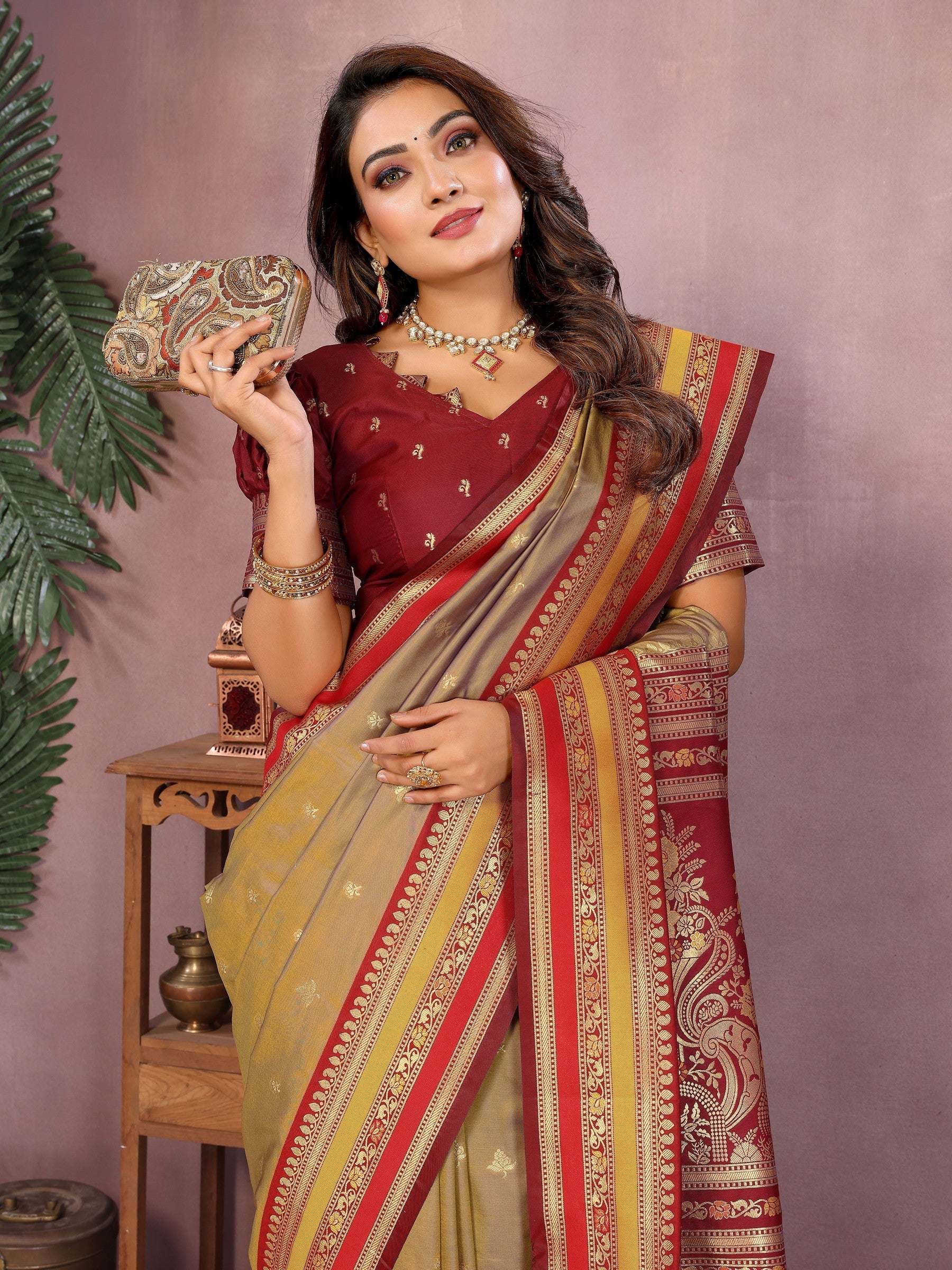 Anaita Gold Handloom Kalamkari Silk Saree With Zari Woven Work - Distacart