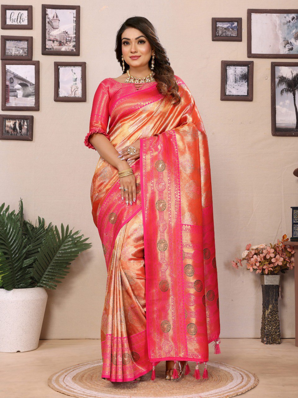 Anaita Orange Banarasi Tissue Silk Saree With Weaving Work - Distacart
