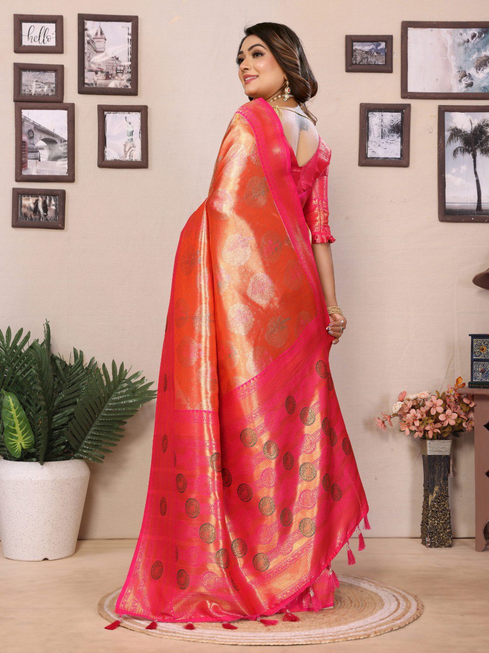 Anaita Orange Banarasi Tissue Silk Saree With Weaving Work - Distacart