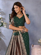 Anaita Dark Green Premium Banarasi Tissue Silk Saree With Gala Weaving Work - Distacart