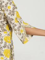 Yufta Yellow And Off White Cotton Pakistani Style Kurta Dupatta Set