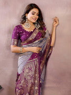 Anaita Lavender Handloom Kalamkari Silk Saree With Zari Woven Work - Distacart
