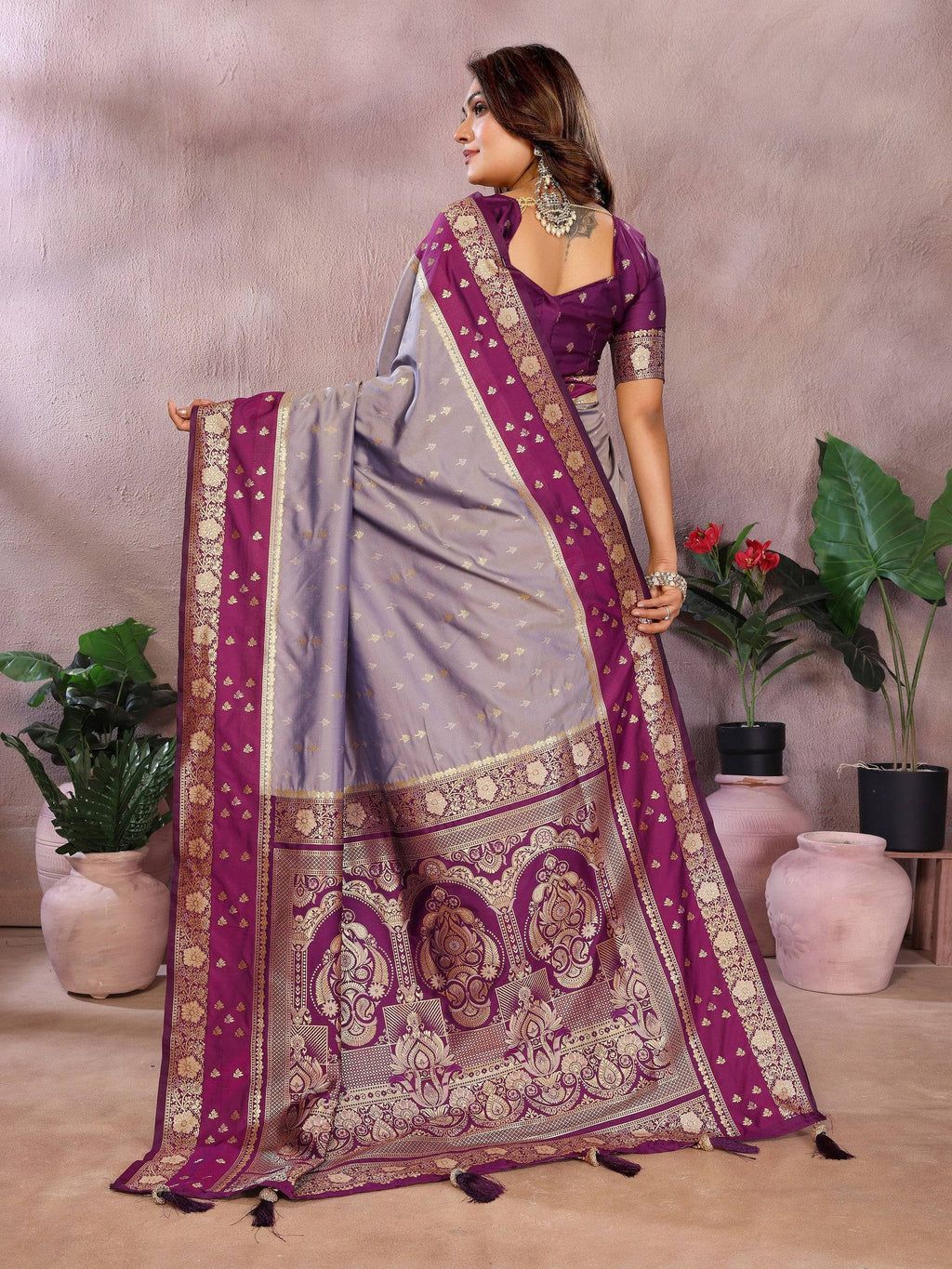 Anaita Lavender Handloom Kalamkari Silk Saree With Zari Woven Work - Distacart