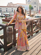Anaita Peach Chinon Silk Unstitched 3 Piece Set With Embroidery Work - Distacart