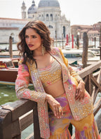 Anaita Peach Chinon Silk Unstitched 3 Piece Set With Embroidery Work - Distacart
