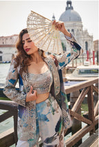 Anaita Navy Chinon Silk Stitched 3 Piece Set With Embroiderd Work - Distacart