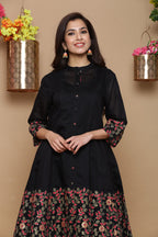 Juniper Women Black Chanderi Silk Printed Anarkali Kurta - Distacart