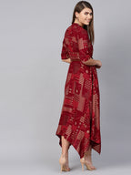 Juniper Womens Maroon Rayon Geometric Foil Printed Handkerchief Dress - Distacart