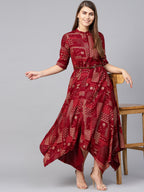 Juniper Womens Maroon Rayon Geometric Foil Printed Handkerchief Dress - Distacart