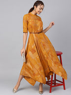 Juniper Womens Mustard Rayon Geometric Foil Printed Handkerchief Dress - Distacart