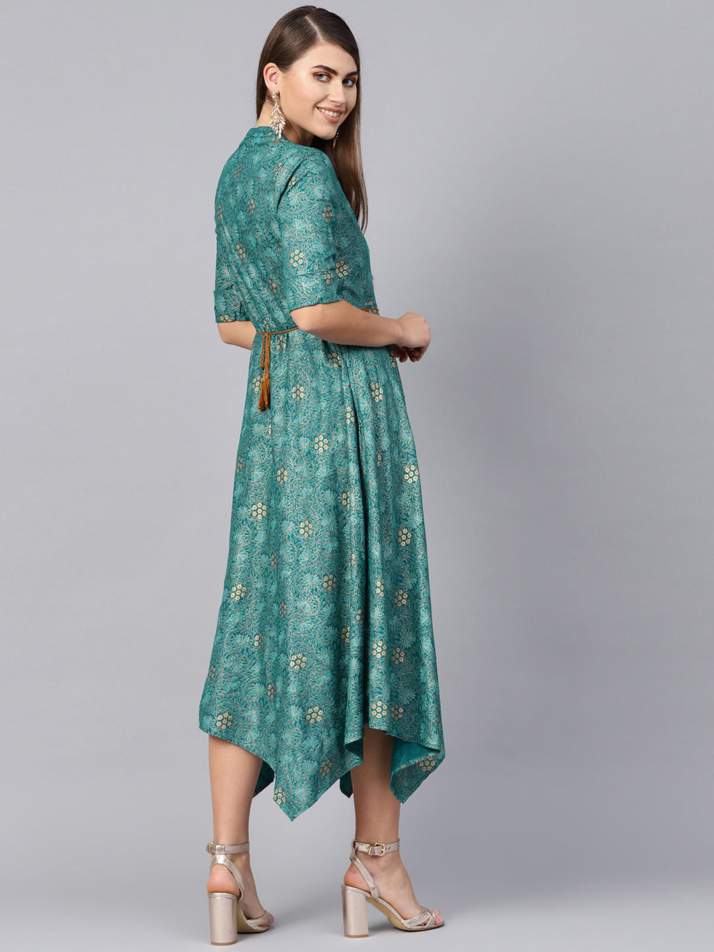 Juniper Women Teal Rayon Printed Asymmetric Dress - Distacart