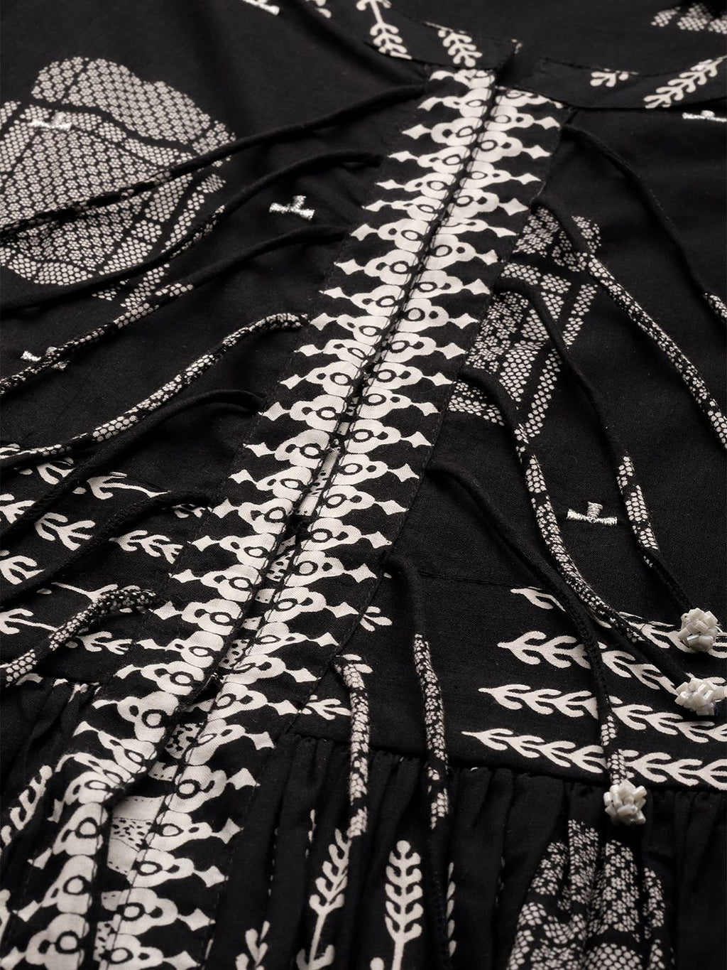 Sangria Women Black & White Ethnic Motifs Printed Pure Cotton Kurta with Sharara