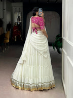 Lorenvalley Fashion White Marbel Fabric with Embossed Design Lace With Gota Patti Touch Up Lehenga Choli with Dupatta - Distacart