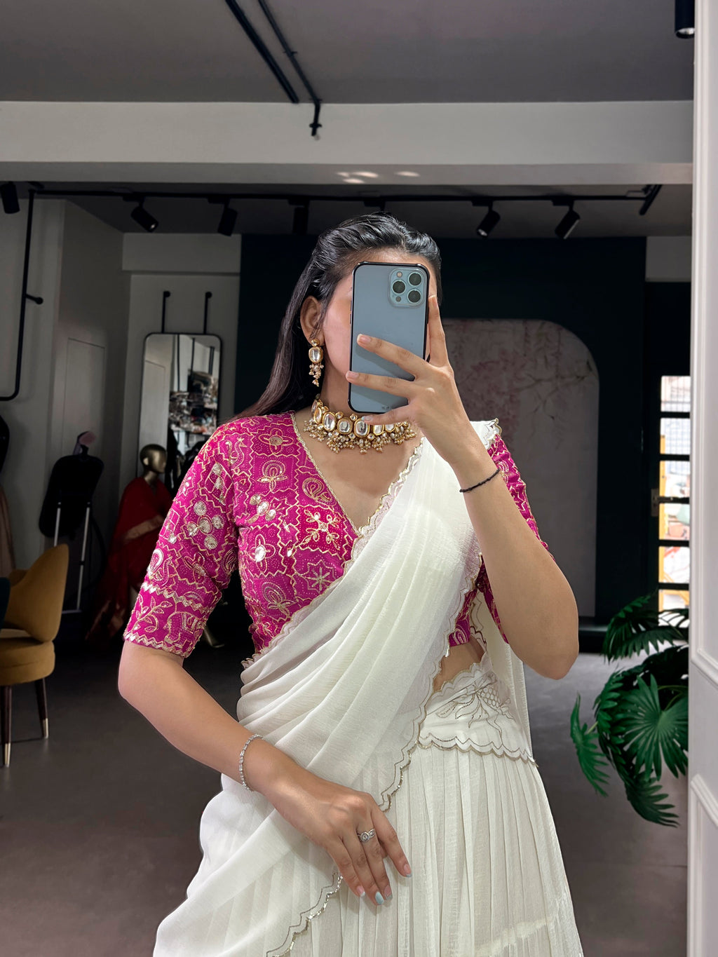 Lorenvalley Fashion White Marbel Fabric with Embossed Design Lace With Gota Patti Touch Up Lehenga Choli with Dupatta - Distacart