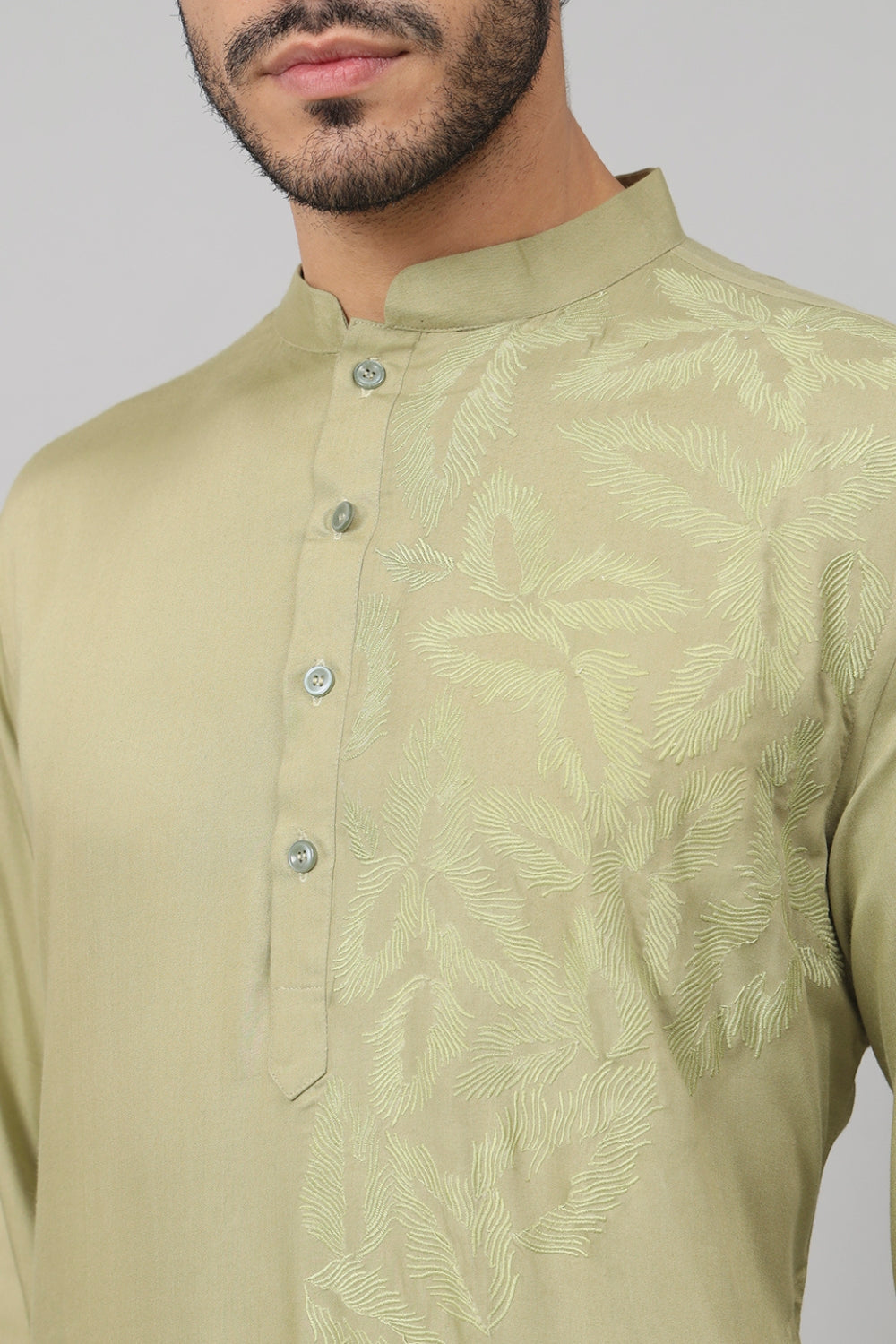 Leafy Embroidered Cotton Kurta by Hilo Design