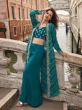 Anaita Emerald Chinon Silk Stitched Shrug Suit With Embroidery Sequence Work - Distacart
