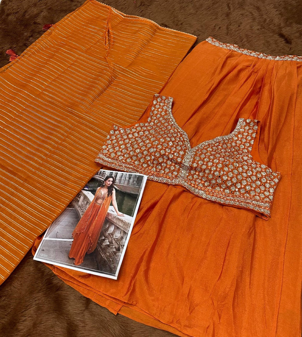 Anaita Orange Chinon Silk Stitched Shrug Suit With Embroidery Sequence Work - Distacart