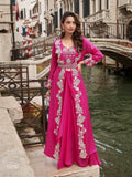 Anaita Magenta Chinon Silk Stitched Shrug Suit With Embroidery Sequence Work - Distacart