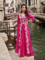 Anaita Magenta Chinon Silk Stitched Shrug Suit With Embroidery Sequence Work - Distacart