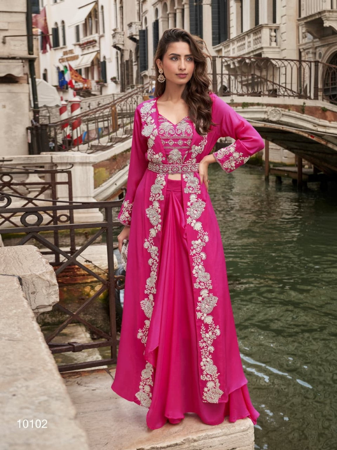 Anaita Magenta Chinon Silk Stitched Shrug Suit With Embroidery Sequence Work - Distacart