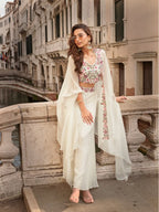 Anaita White Chinon Silk Stitched Shrug Suit With Embroidery Sequence Work - Distacart
