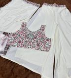 Anaita White Chinon Silk Stitched Shrug Suit With Embroidery Sequence Work - Distacart