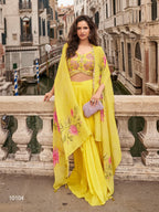 Anaita Yellow Chinon Silk Stitched Shrug Suit With Embroidery Sequence Work - Distacart