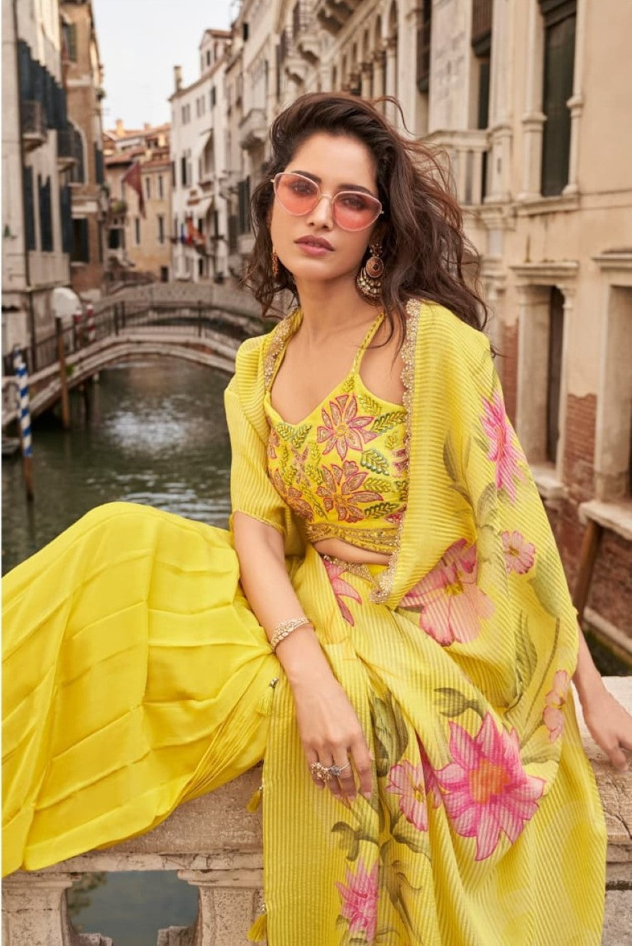 Anaita Yellow Chinon Silk Stitched Shrug Suit With Embroidery Sequence Work - Distacart