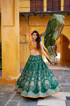 Lorenvalley Fashion Green Vaishali silk Printed with Beads Work and Gota Patti Lace Lehenga Choli with Dupatta - Distacart