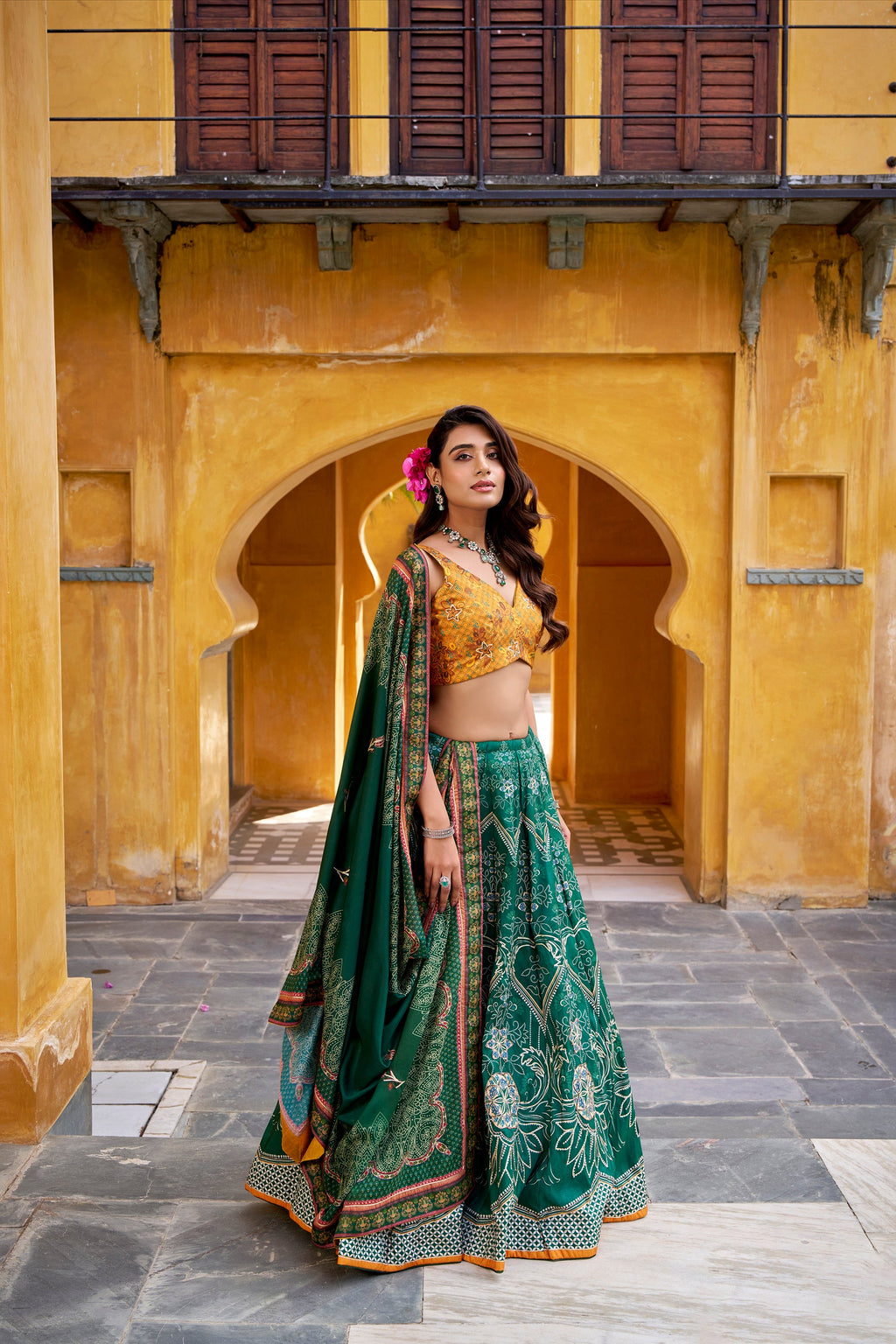Lorenvalley Fashion Green Vaishali silk Printed with Beads Work and Gota Patti Lace Lehenga Choli with Dupatta - Distacart