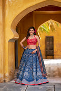 Lorenvalley Fashion Blue Vaishali silk Printed with Beads Work and Gota Patti Lace Lehenga Choli with Dupatta - Distacart
