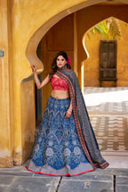 Lorenvalley Fashion Blue Vaishali silk Printed with Beads Work and Gota Patti Lace Lehenga Choli with Dupatta - Distacart