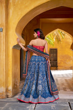 Lorenvalley Fashion Blue Vaishali silk Printed with Beads Work and Gota Patti Lace Lehenga Choli with Dupatta - Distacart