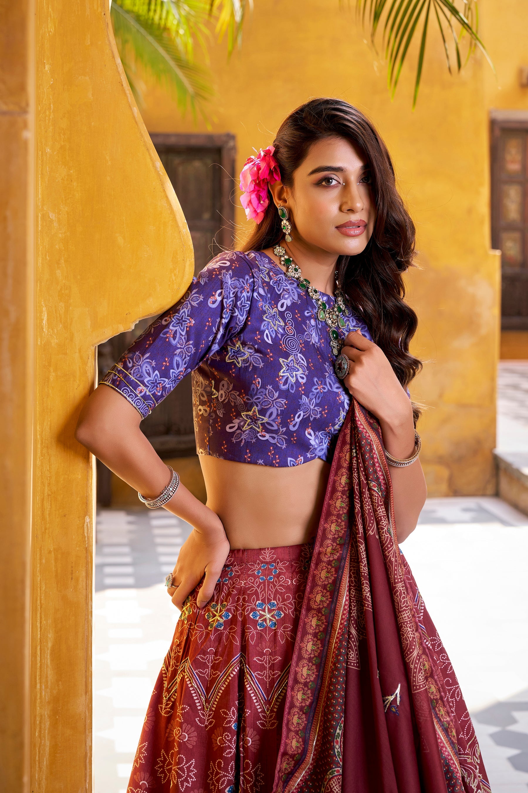 Lorenvalley Fashion Maroon Vaishali silk Printed with Beads Work and Gota Patti Lace Lehenga Choli with Dupatta - Distacart